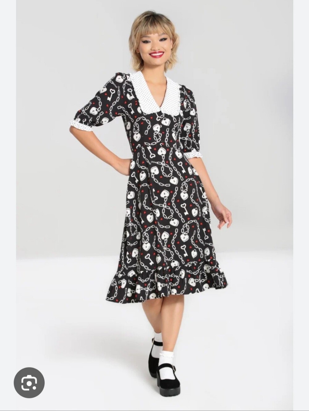 Hell Bunny Heart Lock Mid Dress Rockabilly Got Size US S
